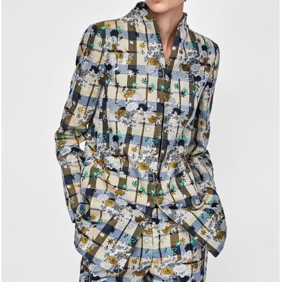ZARA BNWT Jacquard Checkered Blazer - Picture 1 of 8